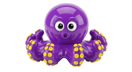 Adorable Purple Octopus Toy with Yellow Suction Cups on Black Background graphic design