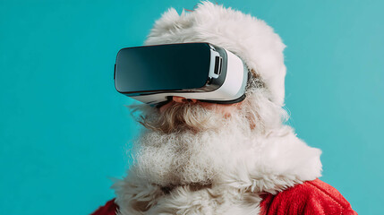 Advertising photo of Santa Claus wearing virtual reality headset