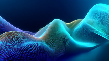 abstract background featuring flowing blue and cyan neon waves on a dark background ,generative ai