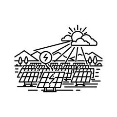 Naklejka premium Solar power plant with solar panel sun and electric icon flat vector design.