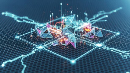 Autonomous polygon mesh digital transformation hexagonal grid data points template lines display