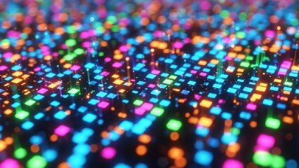 A Million Unstable Points Abstract background texture composed of countless brightly colored, flickering pixels, symbolizing digital instability and energy