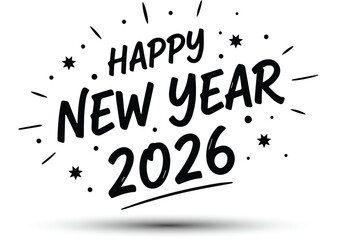 Happy new year 2026 vector illustration with hand lettering and decoration elements exactly 120 characters including spaces