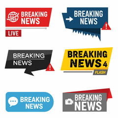 Breaking News headline template set, Breaking News text on a tag and badge.