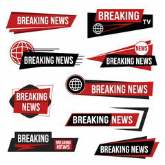 A set of Breaking News Bar Lower Third in Red, white and black color News screen for TV reporter