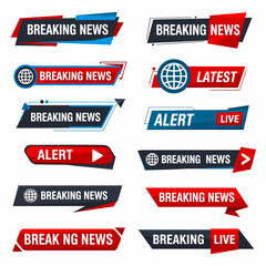 Breaking News headline template set, Breaking News text on a tag and badge.