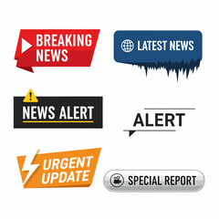 Headline information media screen frames. Breaking news tv bars for broadcasting. Sport program or live show banners for television. Templates for expert name and surname vector set