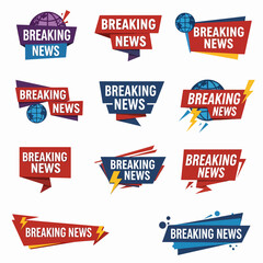 Breaking news bars. Text frames bar, banners or name strip for tv sports title. Modern broadcast header, video stream or show recent element