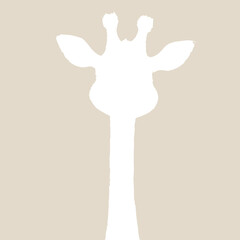 A simple black silhouette of a giraffe with its long neck and distinct head shape set against a smooth beige background.
