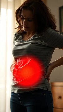 Stomack shines red women in pain 4K Health isuues and prevention
