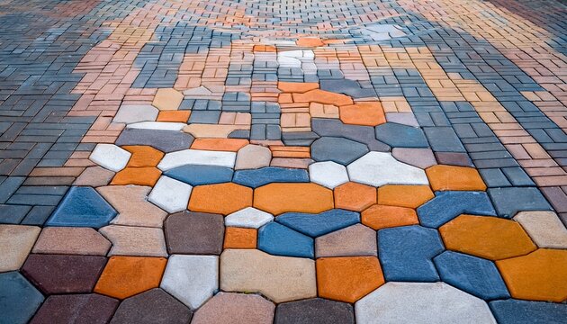 hexagonal outdoor paving geometric shapes pattern on sidewalk tile background texture - Powered by Adobe
