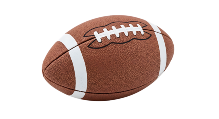 A Brown American Football with White Stripes and Laces on a Black Background sport