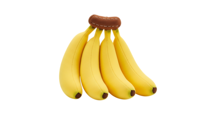 A bunch of four yellow plush bananas with a brown fabric stem on a black background Keywords: bananas, plush, toy, fruit, food, yellow, bunch, soft toy
