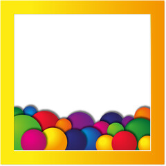 Colorful Balls Background with Yellow Gradient Frame and Empty White Copy Space – Vector Illustration