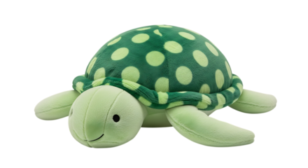 A cute green plush turtle with light green polka dots on its shell and a friendly face Keywords: turtle, plush, toy, stuffed animal, soft toy, cute, green