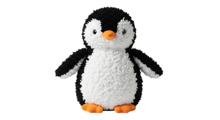 Fluffy Black and White Stuffed Penguin Toy with Orange Feet stuffed animal plush