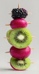 Fruit stack skewer kiwi, radish, and blackberry
