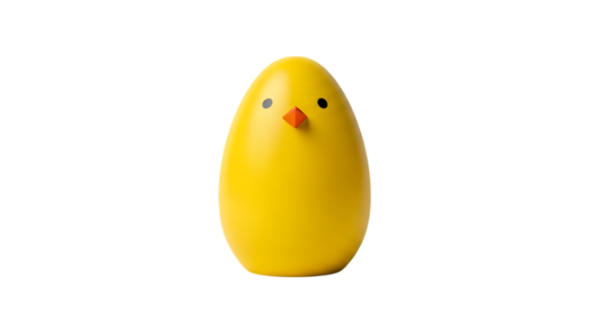 Yellow Egg- Shaped Chick Toy with Orange Beak and Black Eyes graphic design