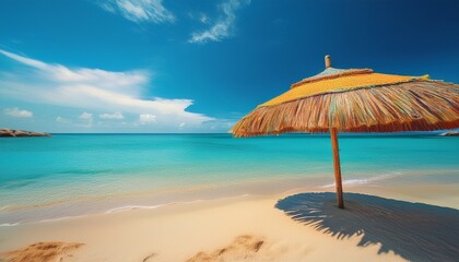 beach scene with straw umbrella