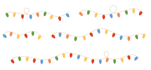 Christmas Lights, Christmas Lights Set, Holiday Lights, Glowing Christmas Lights, Stringed Lights, Festive Decoration, Christmas Decor, Colorful Decoration, Merry Christmas Vector