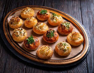 baked round appetizers arranged on a tray