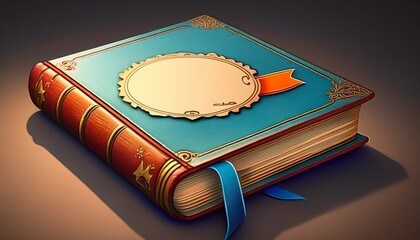 vintage textbook with blank sticker label