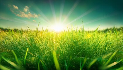 glorious rays of sunlight on green grass sunny day abstract