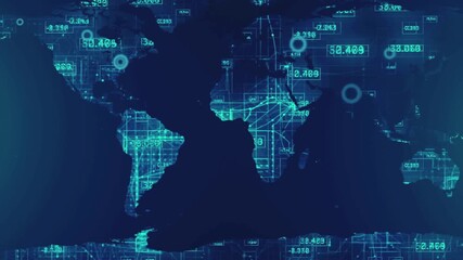 Digital world map illustration showing global business communication and data technology network - Powered by Adobe