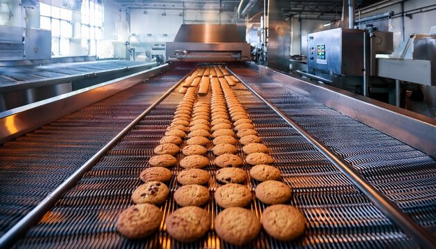 bakery production line with biscuits