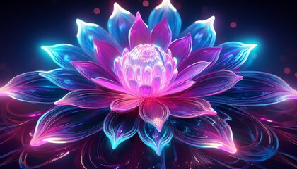 abstract futuristic flower with pink and blue glow