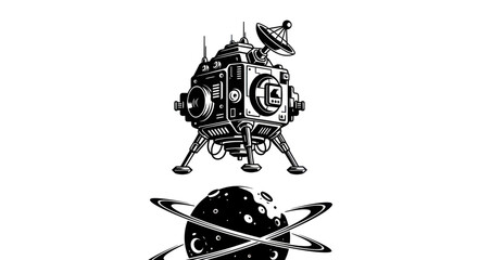 Retro Space Lander and Ringed Planet Illustration. © azziza