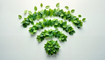 Leafy WiFi symbol made from green leaves on white background

