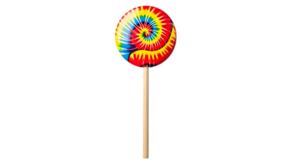 Colorful Swirl Lollipop on Wooden Stick Against Black Background candy sweet