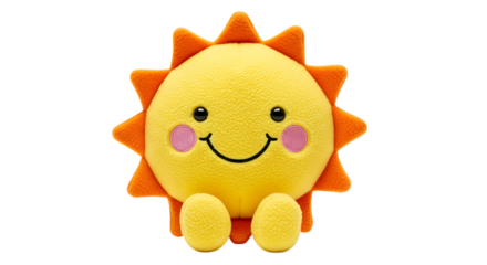 Happy Plush Sun Toy with Smiling Face and Orange Rays on White Background plush toy