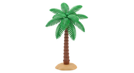Miniature Plastic Palm Tree with Green Fronds and Brown Trunk on Black Background