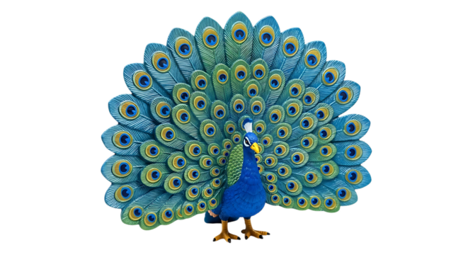 Model Peacock Displaying Its Fanned Tail Feathers on a Black Background (26