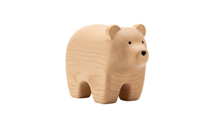 Minimalist wooden bear figurine isolated on black background