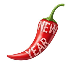 Spicy red chili pepper with new year text isolated on transparent background