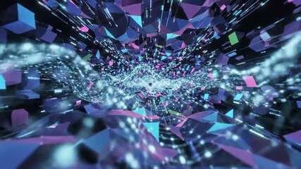 Abstract geometric tunnel with digital data flow in 3 d render - Powered by Adobe