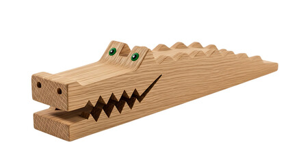 Handcrafted wooden alligator door stop with painted teeth and eyes