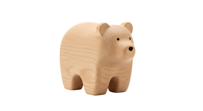 Minimalist wooden bear figurine isolated on black background