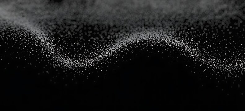 Abstract wave of white glowing particles on a black background