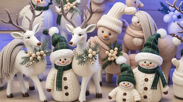 Collection of cute handmade christmas snowmen and reindeer decoration - Powered by Adobe