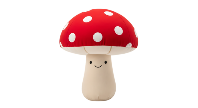 Cute plush mushroom toy with a smiling face