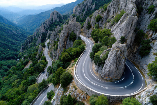 Winding Mountain Road Through Rocky Landscape