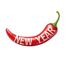 Red chili pepper with new year text carved into it isolated on transparent background