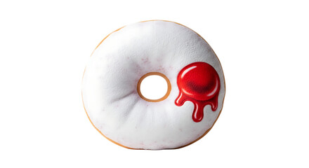 Spooky white donut with dripping red glaze on black background