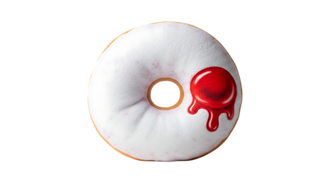 Spooky white donut with dripping red glaze on black background