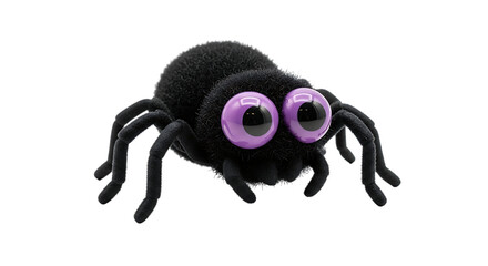 Cute black spider with big purple eyes on black background