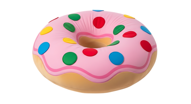 Plush donut pillow with pink frosting and colorful sprinkles